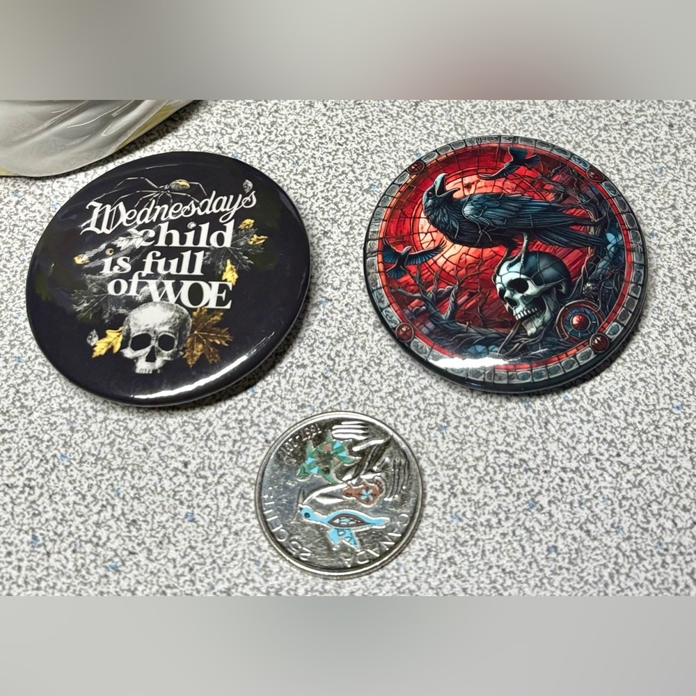 🐦‍⬛☠️Gothic Skull and Raven Pins/witch/goth/punk